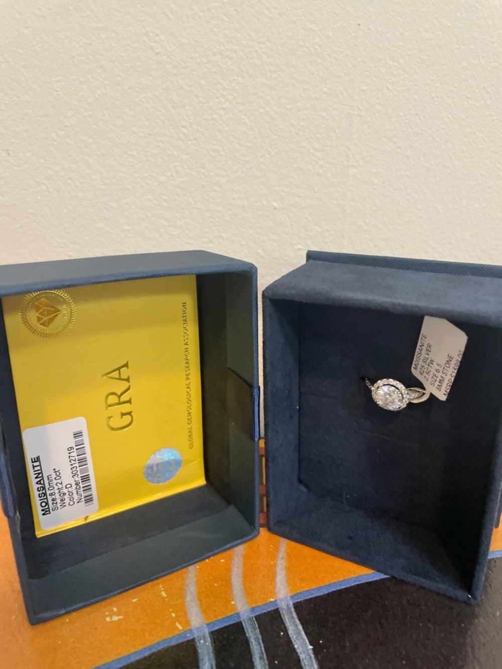 2.5 Carat Moissanite Halo Sterling Silver Engagement Ring with GRA NWT Gift Box - Picture 4 of 10